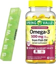 Spring Valley Omega-3 huile de poisson, 500mg, Omega 3 huile de poisson, huile de poisson Omega 3 suppléments, Omega3, Omega 3 suppléments acides gras, suppléments d'huile de poisson,= 60 comte + organisateur de pilule