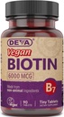 DEVA Supplément de biotine végétalienne 6000 mcg – Vitamine B7 facile à avaler, comprimés minuscules, 90 Compte