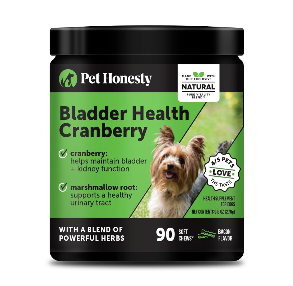 Cranberry Bladder Health for Dogs – Contient des ingrédients actifs - Cranberry & D-Mannose pour aider à soutenir la santé du chien du piège urinaire, le soutien du chien du vésicule et le soutien du rein pour chiens (bacon)