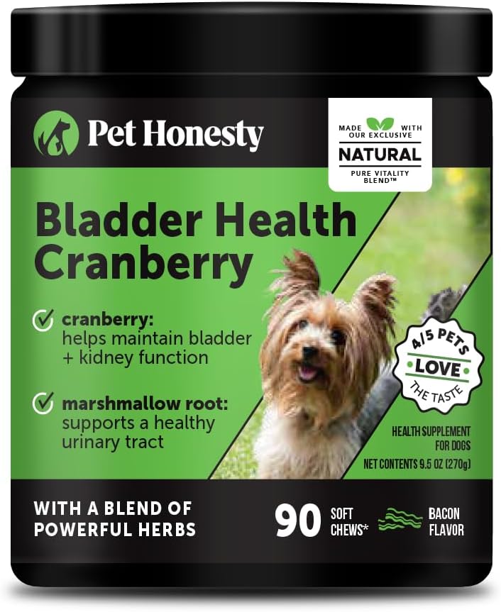 Cranberry Bladder Health for Dogs – Contient des ingrédients actifs - Cranberry & D-Mannose pour aider à soutenir la santé du chien du piège urinaire, le soutien du chien du vésicule et le soutien du rein pour chiens (bacon)