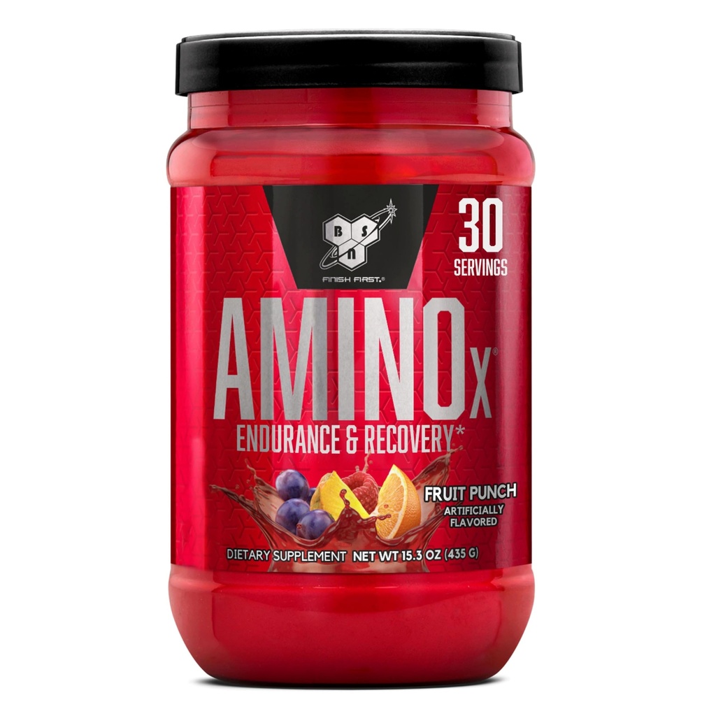 BSN Amino X Muscle Recovery & Endurance Powder, BCAAs, 10 Grams of Amino Acids, Keto Friendly, Sans caféine, Support Endurance, Zero Sugar, Fruit Punch, 30 portions, 15.34 Ounce (Packaging May Vary)