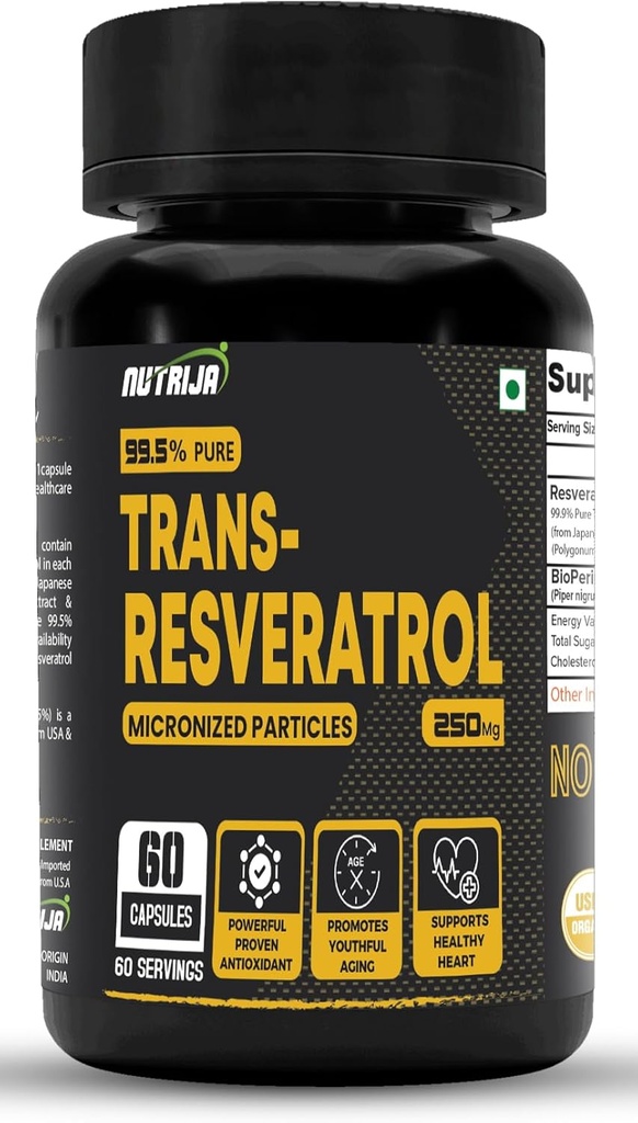 Trans Resvératrol 250MG Capsules - Supplément micronisé pur à 99,5% et hautement biodisponible.