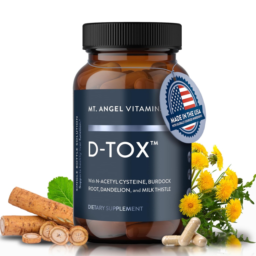 Mt. Angel Vitamins D-Tox - Advanced Liver Cleanse & Detox Repair Supplement, Supports Fatty Liver Health & Enzyme Reduction with Milk Thistle, NAC, and Dandelion Root - 60 Capsules