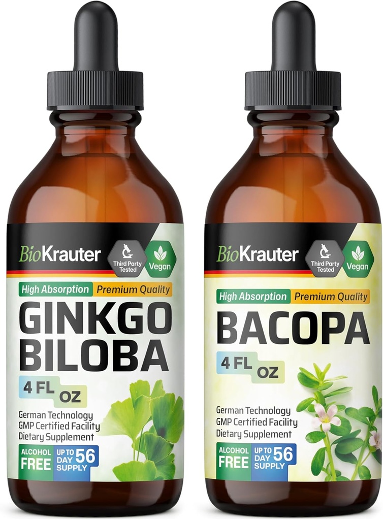 BIO KRAUTER Bacopa Teinture 4 Fl. Oz. + Ginkgo Biloba Teinture 4 Fl. Oz.