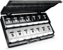 Extra Large Organisateur de pilules hebdomadaires 2 fois par jour - Remise Am/Pm Daily Pill Case Medicine Organisateur, Push Button Boîte à pilules de 7 jours pour pilules/vitamine/vitamine de foie/Suppléments (noir et blanc)
