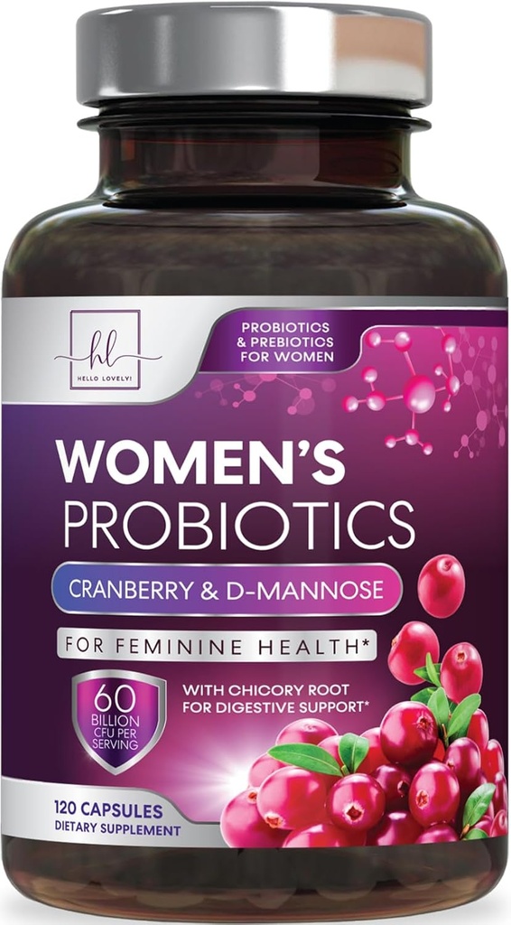 Probiotiques pour les femmes Soutien à la santé digestive - 60 Million CFU Probiotique pour les femmes, 16 souches, pour l'équilibre du pH, soutien vaginal avec canneberge pour la santé de Gut, soutien urinaire et immunitaire - 120 capsules