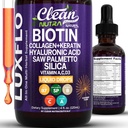 Biotine gouttes liquides Collagène kératine Acide hyaluronique Saw Palmetto pour la peau des cheveux et ongles Silica vitamine A C Vitamine D Bamboo Turmeric Zinc Folate Magnésium Horsetail LuxGlo par Clean Nutra