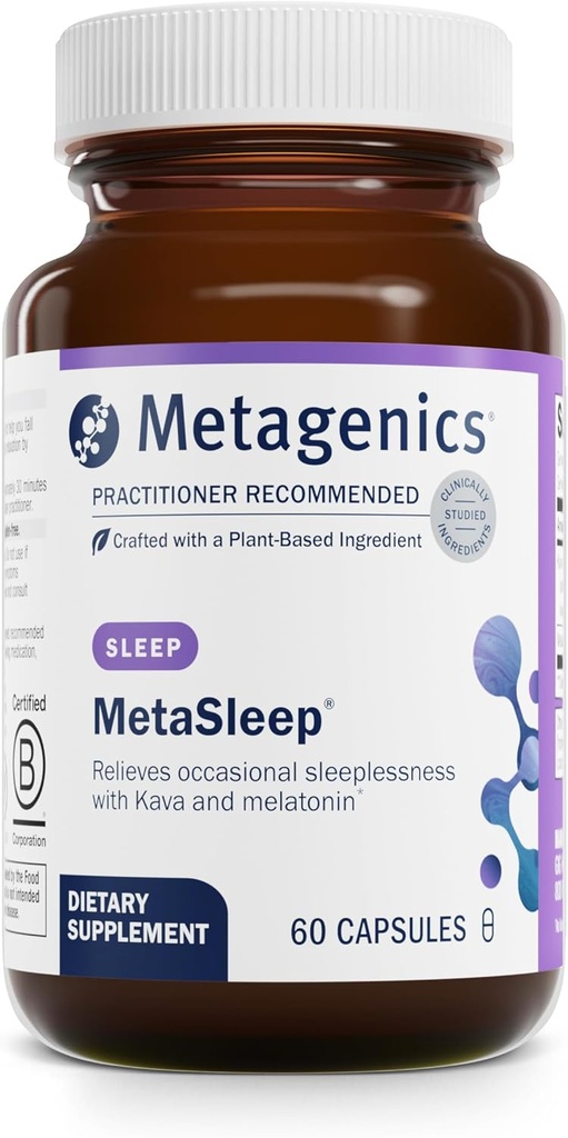 Métagène - MétaSleep - Mélatonine double phase avec supplément de sommeil Kava - 60 capsules (paquet de 1)