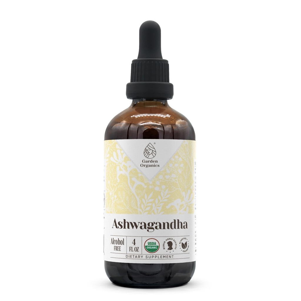 Ashwagandha USDA Extrait sans alcool biologique , supplément alimentaire, teinture haute puissance , naturel certifié Ashwagandha biologique (Withania Somnifera) racine séchée (4 oz)