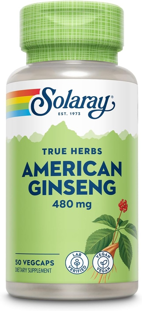 SOLARAY American Ginseng 480 mg | Adaptogenic Herb | Healthy Stress, Energy & Physical Endurance Support | 50 VegCaps