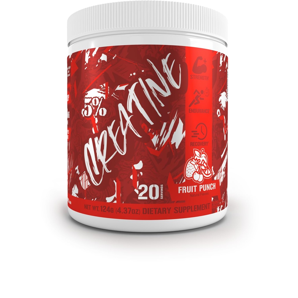 5 % Code nutritionnel Créatine micronisée rouge Mélange de poudre monohydratée Créatine aromatisée pour le pouvoir, la résistance, l'énergie cellulaire et la santé cognitive (Fruit Punch)