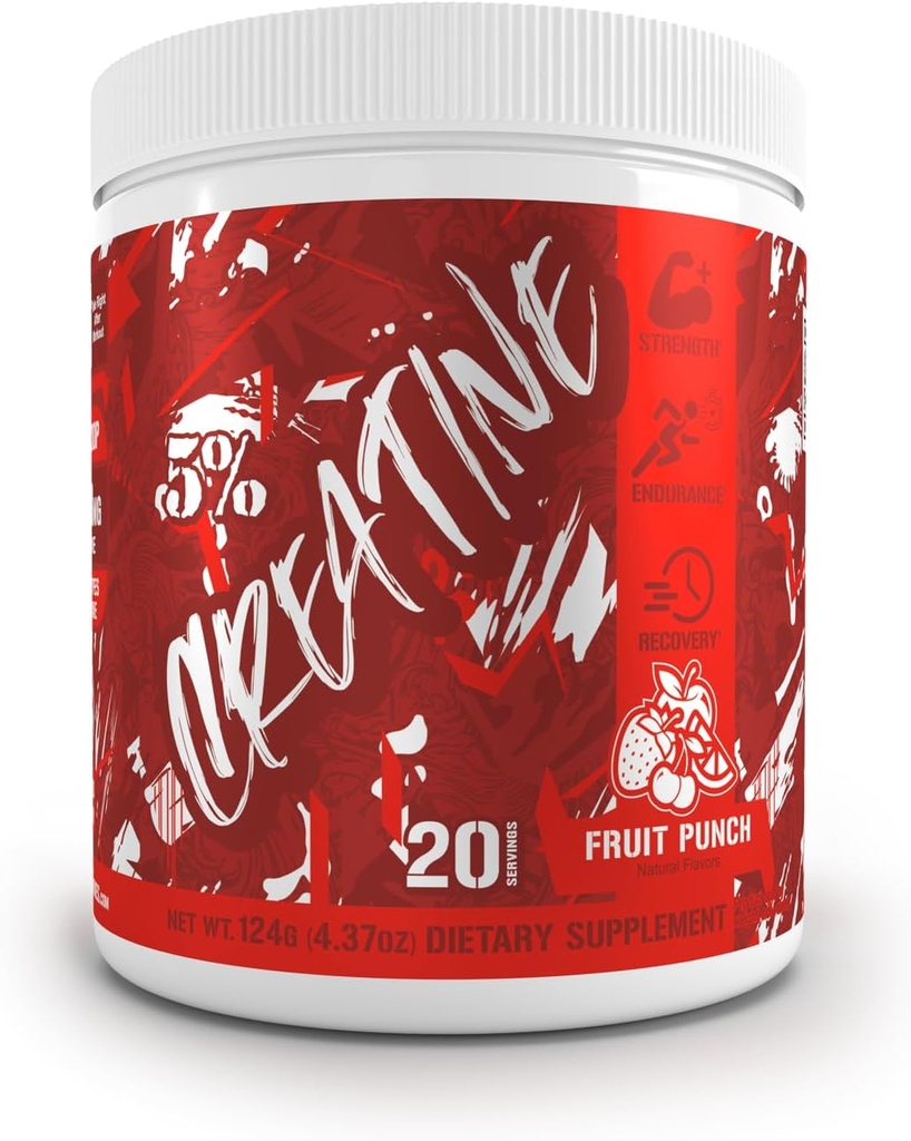 5 % Code nutritionnel Créatine micronisée rouge Mélange de poudre monohydratée Créatine aromatisée pour le pouvoir, la résistance, l'énergie cellulaire et la santé cognitive (Fruit Punch)
