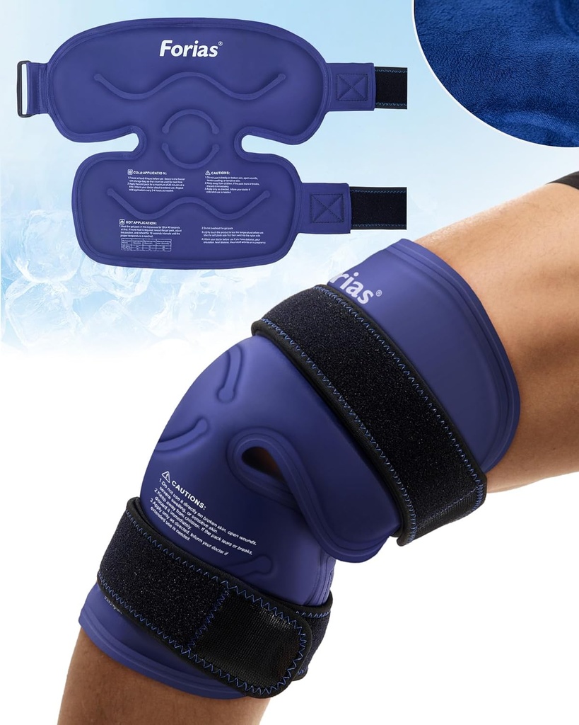 Forias 14,4" Ice Pack pour soulager la douleur au genou, Gel réutilisable Ice Pack Wrap pour blessures, Chirurgie de remplacement du genou, Gonflement, Arthrite, Meniscus Tear et ACL, Bleu