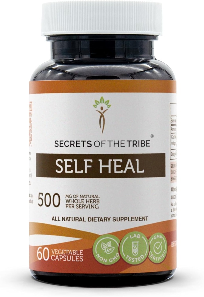 Secrets de la tribu Self Heal 60 Capsules, faites avec des capsules végétales et Self Heal (Heal All, Prunella Vulgaris) Herbe séchée (60 Capsules)