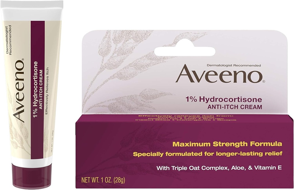Aveeno 1% Hydrocortisone Crème anti démangeaison, résistance maximale
