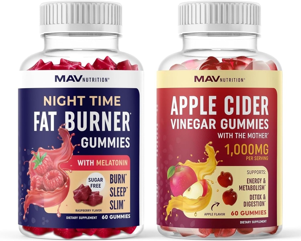 MAV NUTRITION Nuit Temps Fat Burner Gummies et pomme Cider Vinegar Gummies.