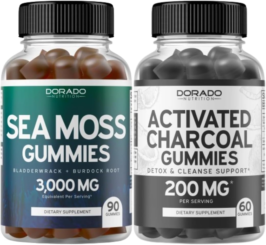 Mousse de mer irlandaise (90 Gummies) Seamoss cru pour la thyroïde, l'énergie et les immunosupport et charbon actif (60 Gummies) Healthy Detox & Cleanse Support - Formulé à partir de coquilles de noix de coco bio - Fabriqué aux États-Unis