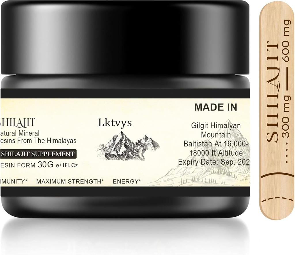 Shilajit Himalayan Organic, Shilajit Supplement, Shilajit Resin enrichi de plus de 85 micronutriments essentiels, stimule l'énergie et la vitalité immunitaire, pur Shilajit pour les hommes et les femmes