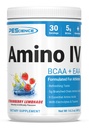 PEScience Amino IV BCAA & EAA Poudre, acides aminés essentiels, Taurine, électrolytes pour l'hydratation et la récupération musculaire, sans sucre pour les hommes et les femmes, après l'entraînement - Cimonade de fraise, 30 portions