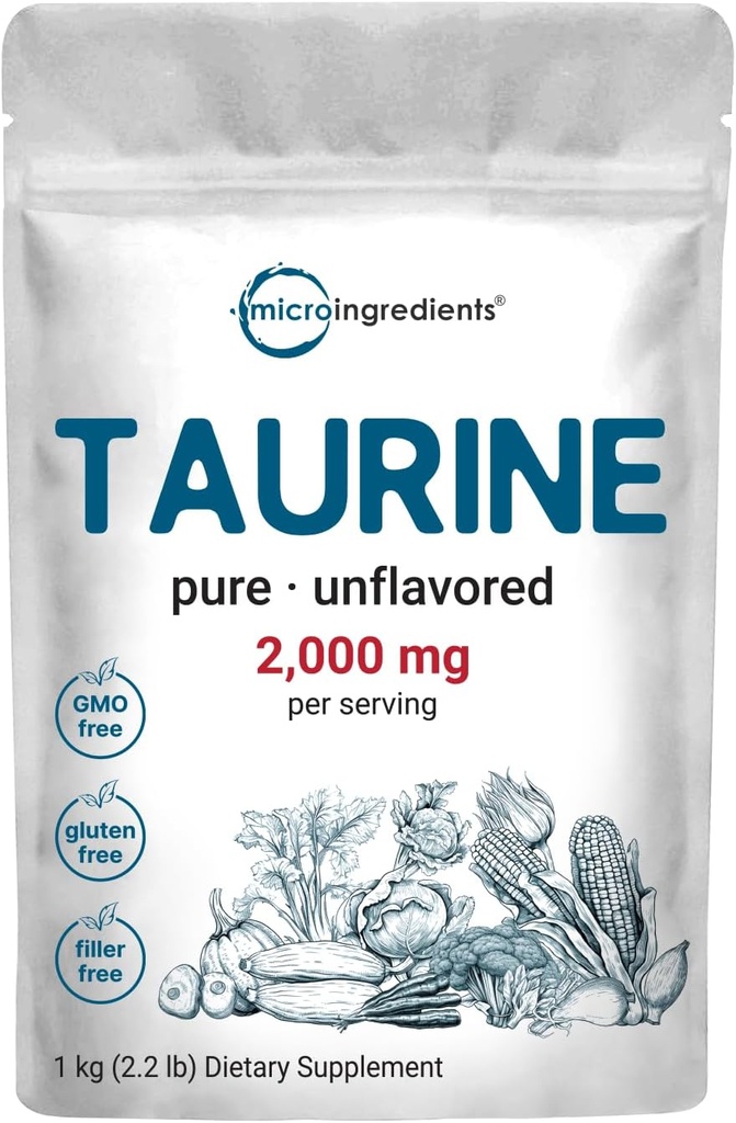 Micro Ingredients Taurine Powder Supplement | 1 KG, 2000mg Per Serving | Unflavored | 100% Pure, Easily Absorbed Free Form | Essential Amino Acids for Exercise, Energy, & Heart Support