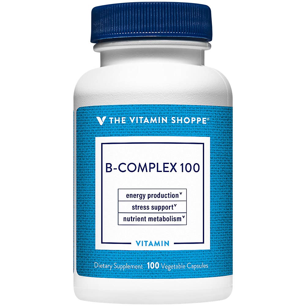 Le complexe Vitamine Shoppe B 100 – soutient la production d'énergie, la fonction du système nerveux et le métabolisme des nutriments – Excellente source de B1, B2, B6, B12, Niacine, acide folique et biotine (100 capsules de Veggie)