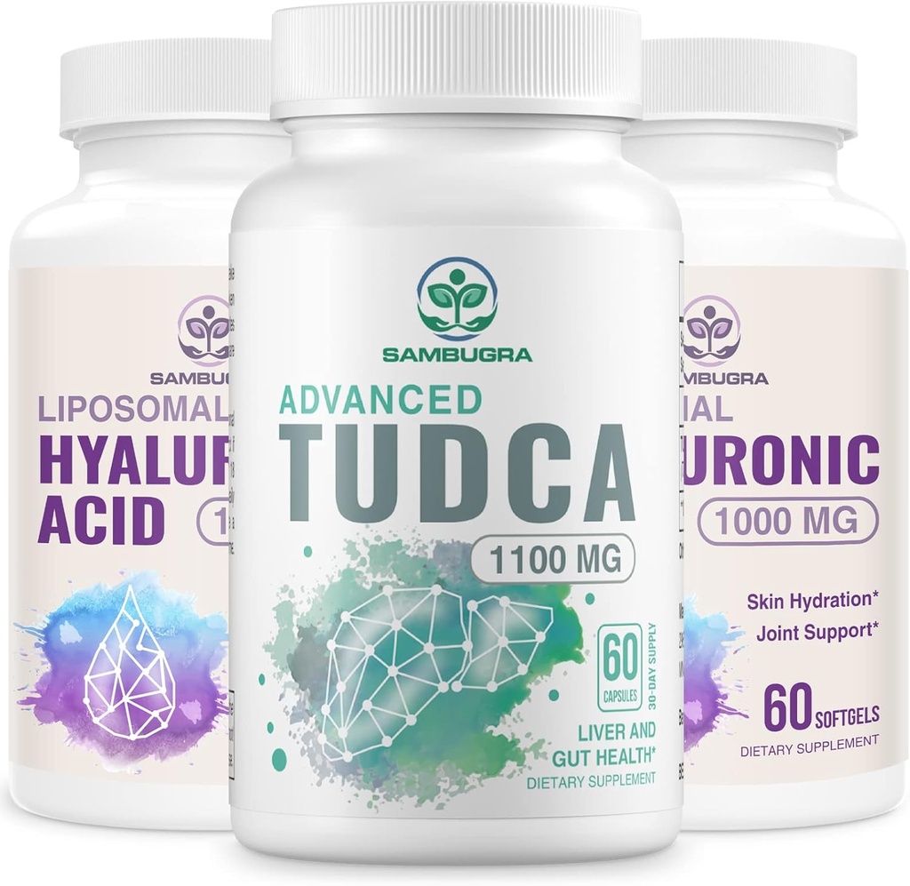 Suppléments hépatiques TUDCA 1100mg et suppléments à l'acide hyaluronique liposomique 1000mg, supplément à haute biodisponibilité (paquet de 3)