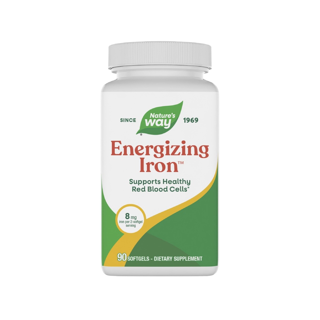 Façon de la nature Energing Iron - Red Blood Cell Support* - 8 mg de fer, -200 μg de cyanocobalamine et de vitamine B12 par 2-Softgel - Sans gluten - 90 Softgels