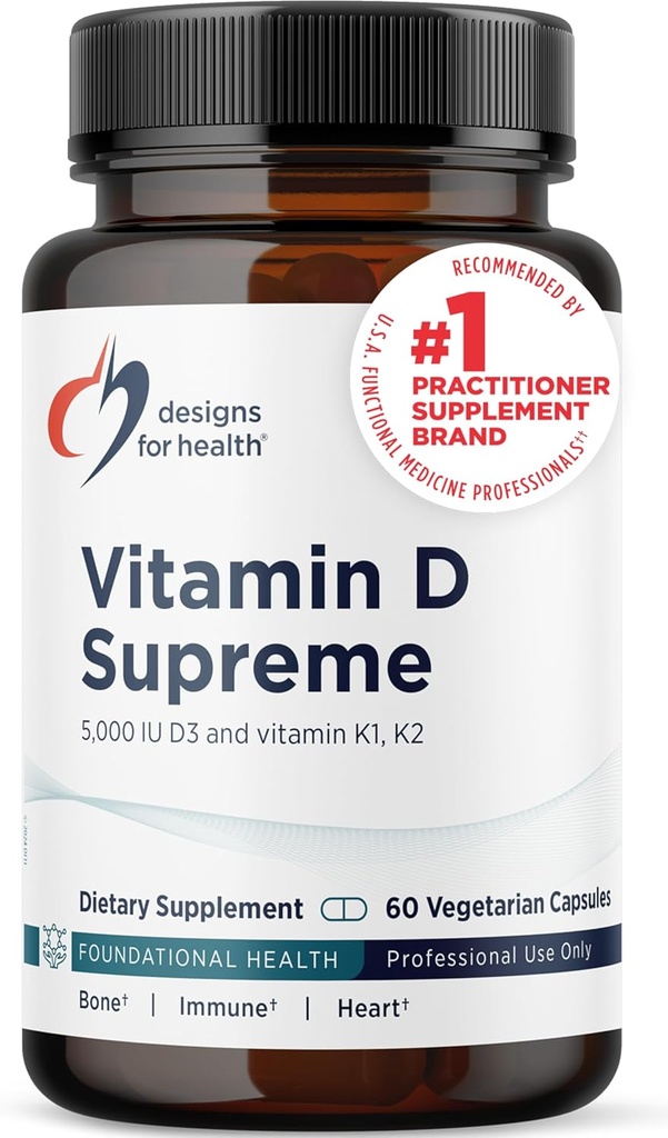 Conceptions pour la santé Vitamine D Suprême - Vitamine D 5000 UI avec 2000mcg Vitamine K comme MK4 pour la santé osseuse, la santé cardiaque, l'humeur et l'immunité - Vitamine D3 améliorée avec supplément GG (60 capsules)
