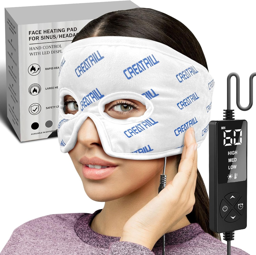CREATRILL Masque de Relief de Pression de Sinus chauffé, Pad chauffant de Sinus pour visage, Masque de Migraine pour Relief de Céphalées