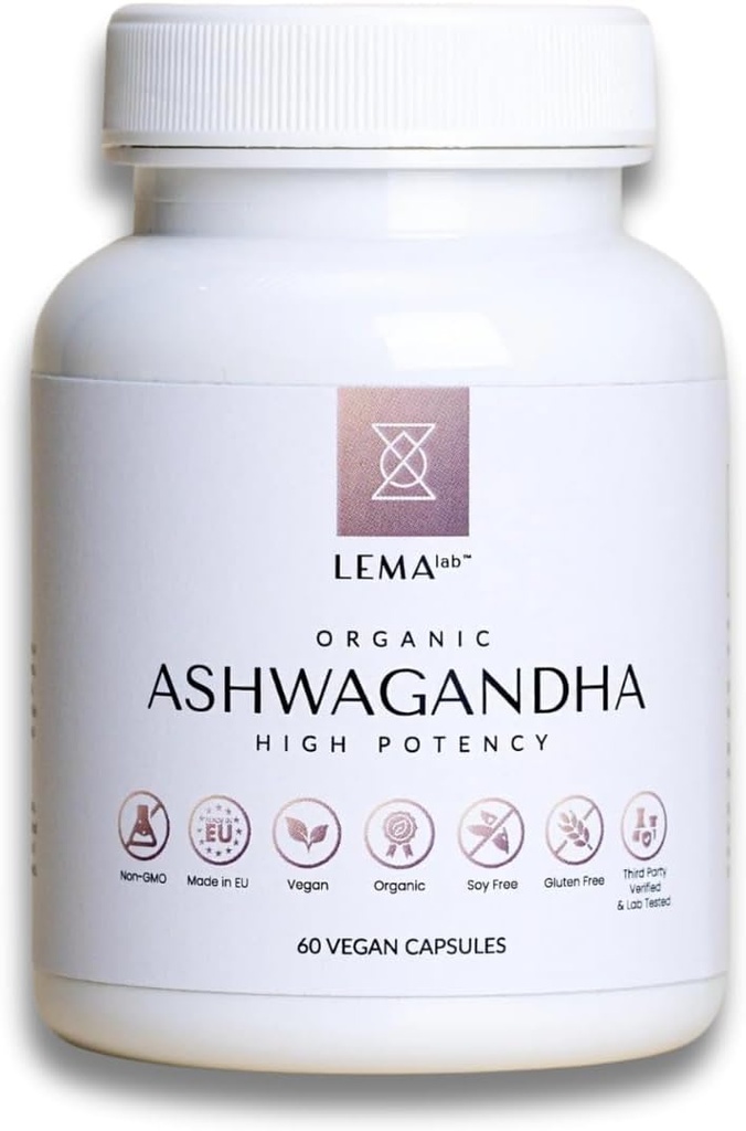 LEMAlab Organic Ashwagandha, 60 Vegan Capsules for Overall Wellness