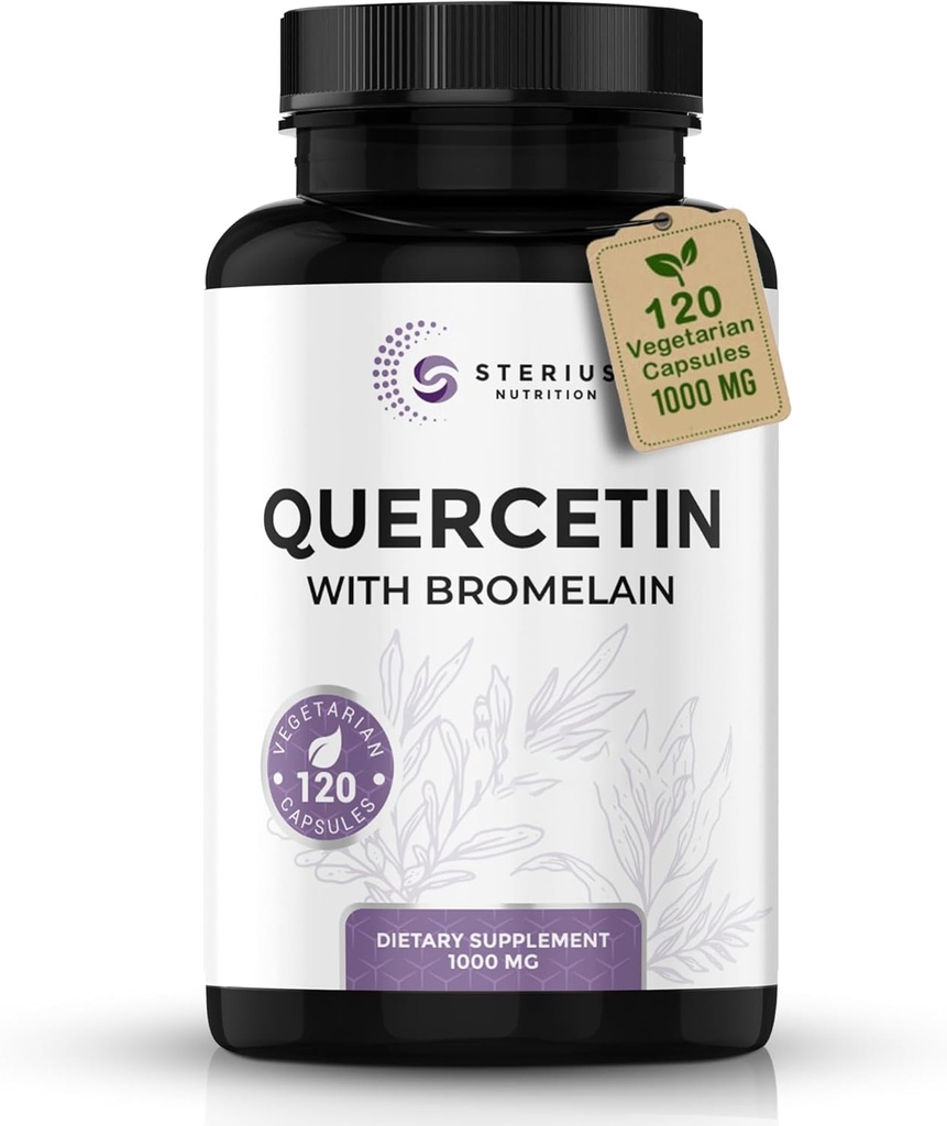 Quercetin avec Bromelain (servies de 1000mg) - 120 Veggie Capsule Supplément - soutient des fonctions immunitaires saines chez les hommes et les femmes, végétalien, non-OGM, fabriqués aux États-Unis