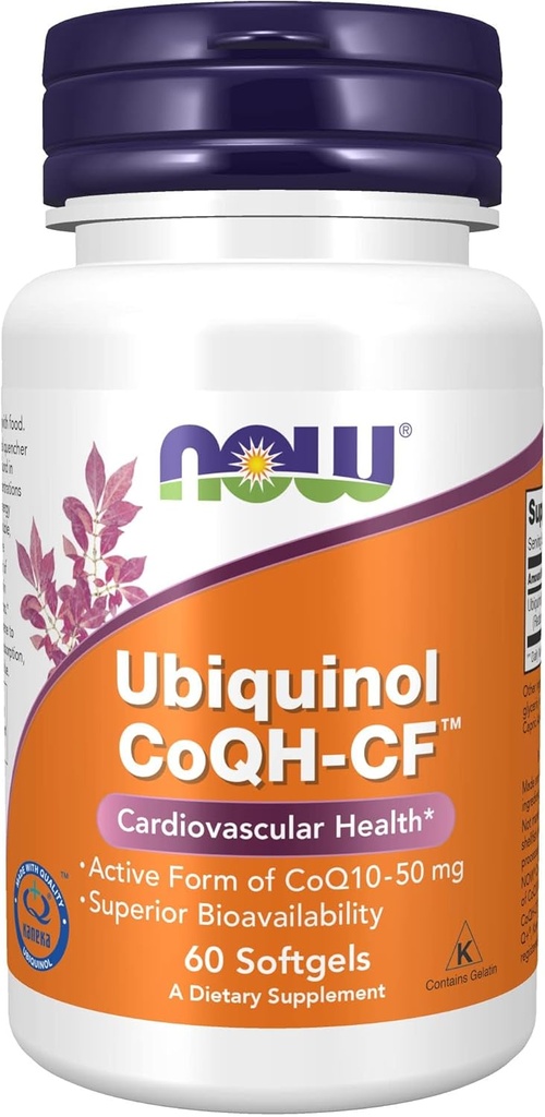 NOW Foods Supplements, Ubiquinol CoQH-CF™ (the Active Form of CoQ10 - 50 mg with Superior Bioavailability), 60 Softgels