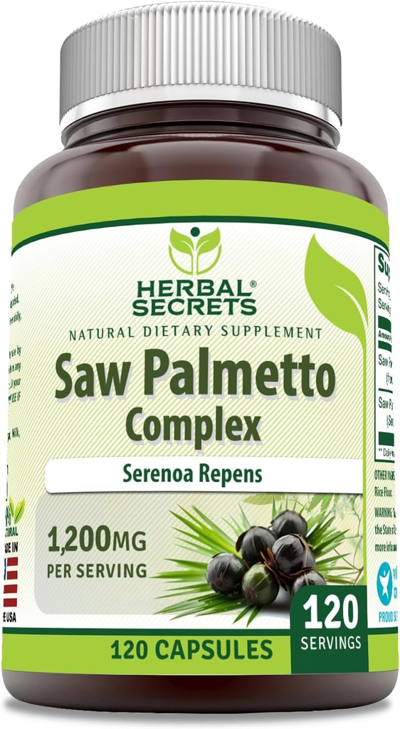 Herbal Secrets Saw Palmetto Complex Supplément de 1200 Mg. 120 Capsules.