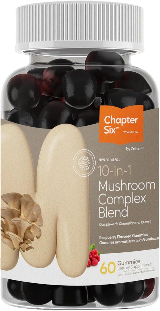 Zahler Chapter Six 10 in 1 Mushroom Complex Blend, Raspberry Flavored 60 Count.