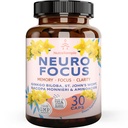 Supplément Brain Booster Gingko Biloba - Nootropics pour l'esprit, la concentration, la mémoire, la clarté avec Bacopa Monnieri, St. Johns Wort - 30 Capsules Brain Food