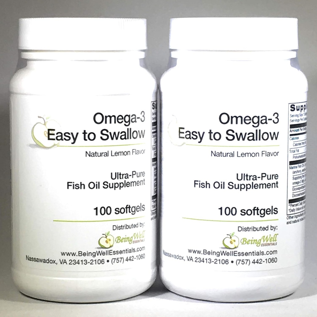 Omega-3 'Facile à avaler' Supplément huile de poisson ultra-pure Flaveur de citron naturel 200 Softgels par Omega 3 Facile à avaler