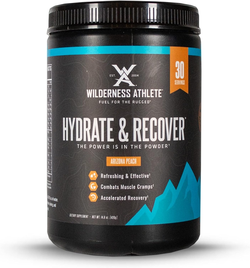 Wilderness Athlete - Hydrate & Recover | Liquid Hydration Powder Electrolyte Drink Mix - Recover Faster with Bcaas - Hydrate Powder with 1000mg of Vitamin C - 30 Serving Tub (Arizona Peach)