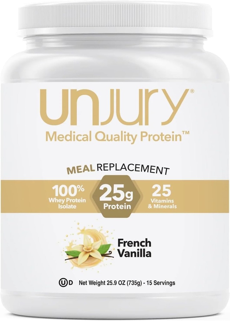 Unjury Meal Replacement Powder | Vanilla | 26g Protein | 25 Vitamins and Minerals | 100% Whey Isolate Protein Powder | Low Carb and Sugar | 15 Servings