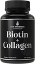 Supplément Biotine et Collagène – 10 000 mcg Biotine + Collagène Bovin pour Cheveux Fins et Brillants. Complexe de vitamines 2-en-1 avancé. Soutient la croissance des cheveux, plus saine pour les femmes, les hommes