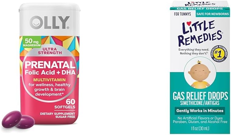 OLLY Multivitamines softgels prénatales pour une grossesse en bonne santé + faible remèdes gouttes de dégazage pour la douleur tumultueuse infantile, 60 Nombre