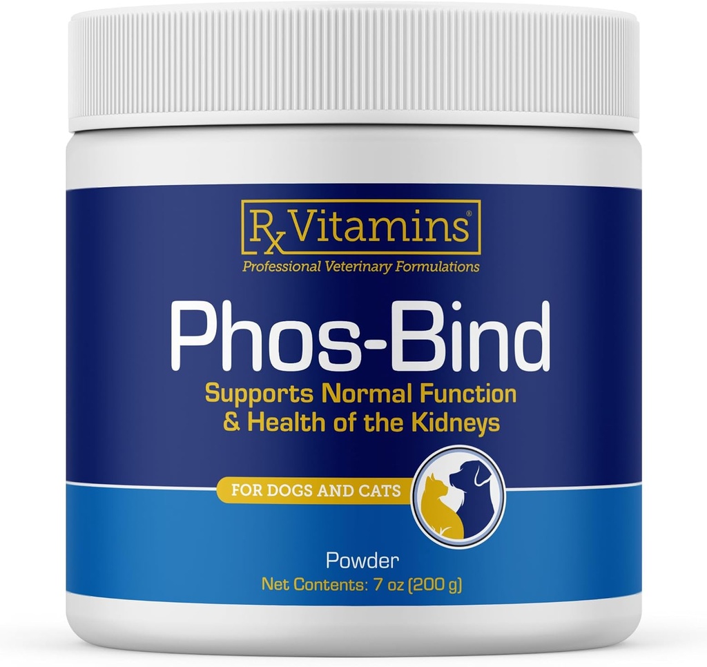 Rx Vitamines Phos-Bind - Supplément de soutien du rein Poudre - Binder au phosphate pour chats et chiens pour la santé du rein - Soutient le nettoyage normal du rein et les soins essentiels du rein - 200g