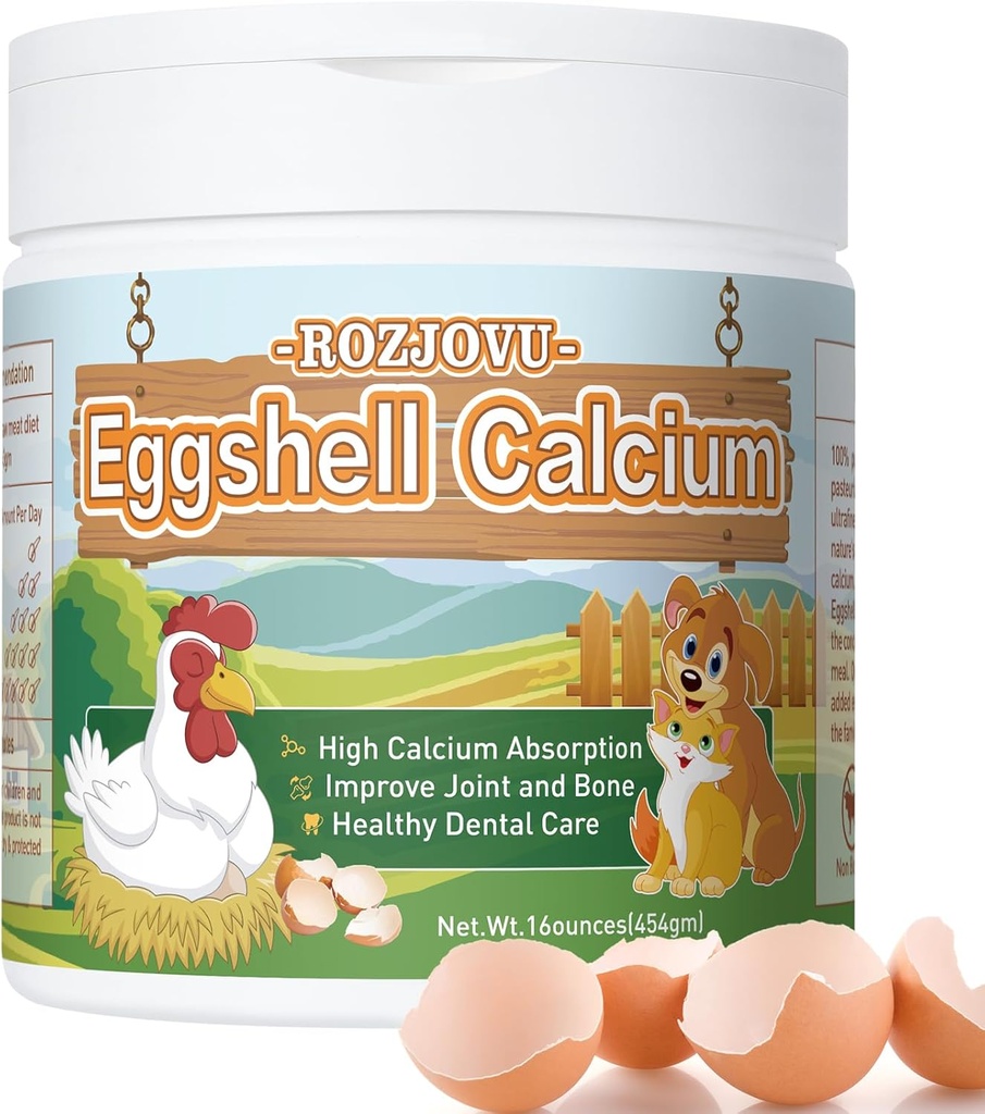 Poudre de coquille d'oeuf pour chiens et chats, supplément de calcium de coquille d'oeuf, excellent pour l'ostéoporose, les os de nourisse, soutient les articulations, les dents et la santé cardiaque(16 oz)