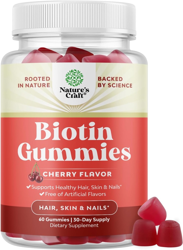 Gommies biotin naturel pour la croissance des cheveux - Vitamines biotiniques Peau et ongles Gommies pour les femmes et les hommes - Vitamines de croissance Femmes avec acide pantothénique