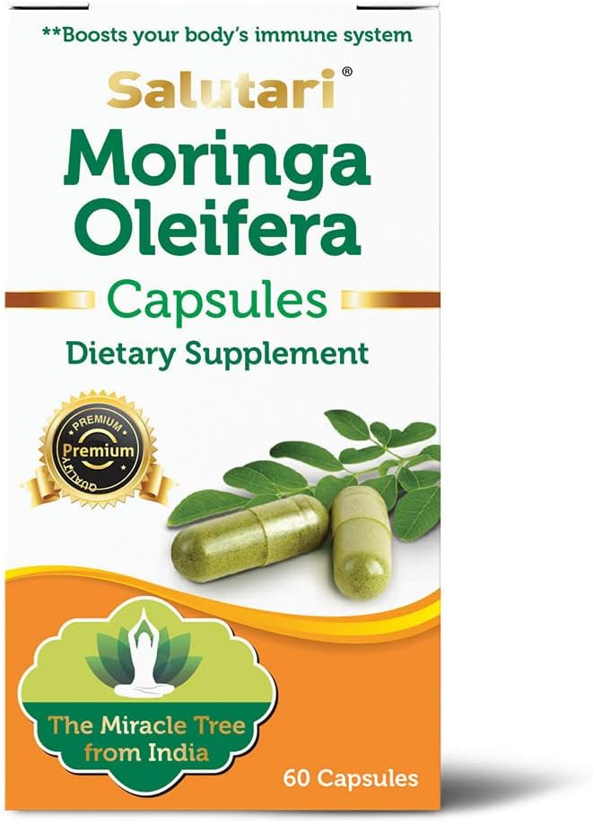 SALUTARI Moringa Capsules – 1260 mg Moringa Leaf Powder Capsules – Moringa Dietary Supplement Rich in Essential Amino Acids, Vitamins and Nutrients – Vegetarian Formula – 60 Capsules
