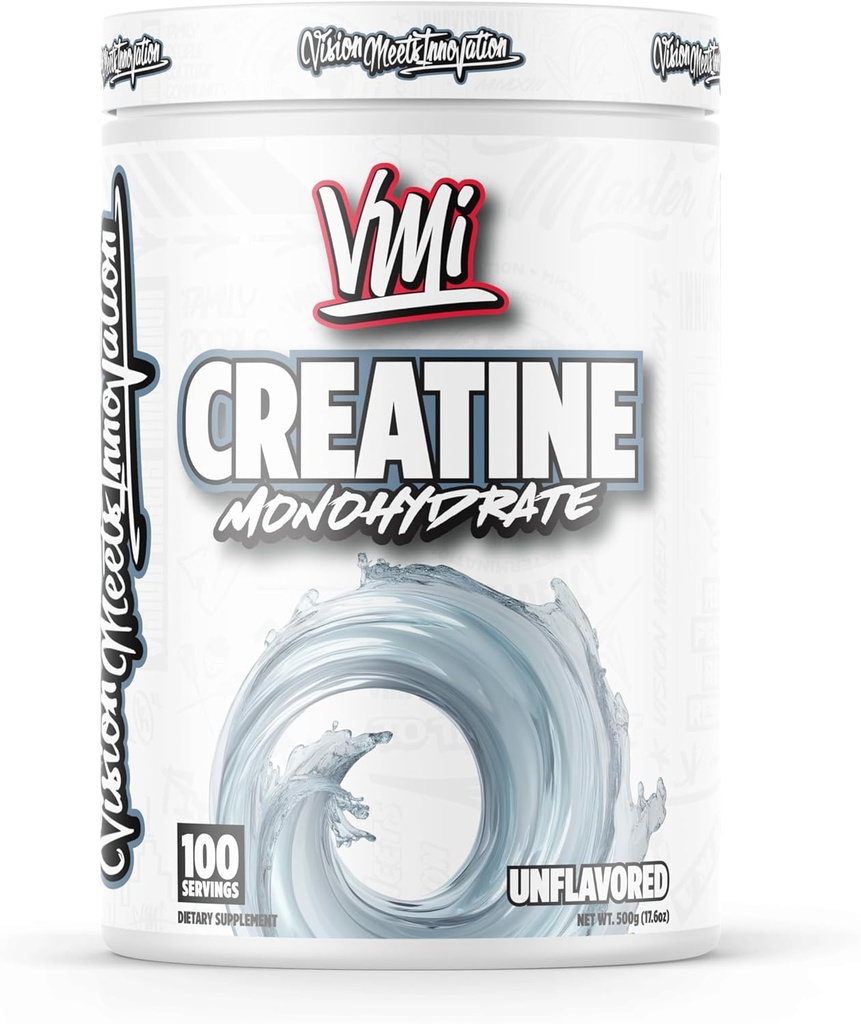 VMI Sports Creatine Monohydraté Poudre Masse musculaire – Force – Taille – Puissance – 5 grammes par portion (100 portions, non aromatisées)