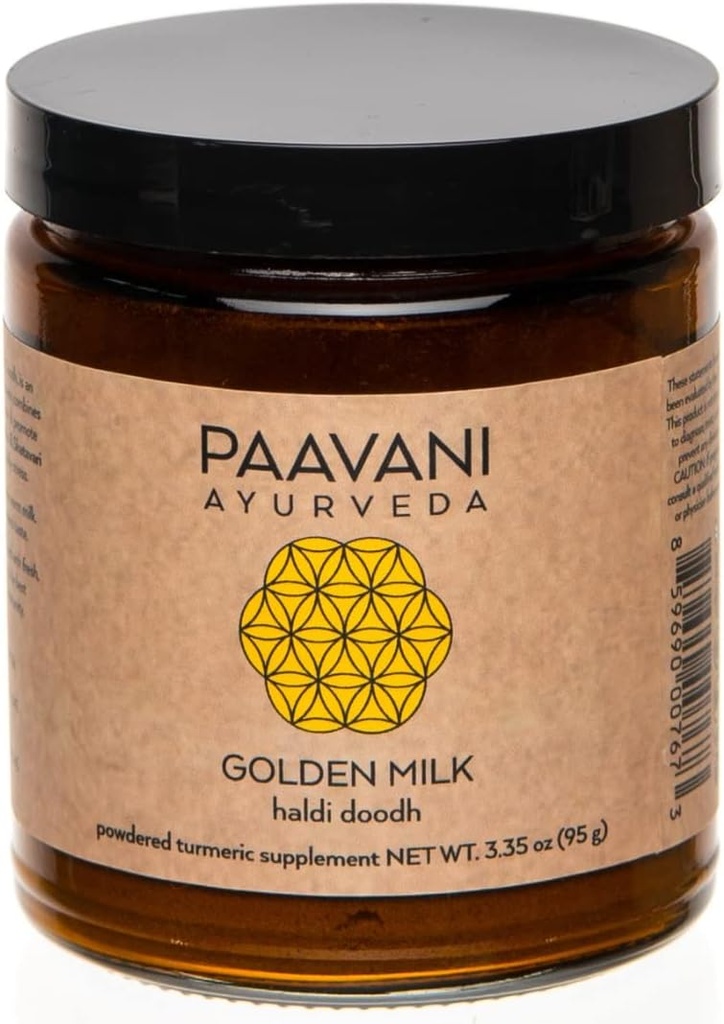 PAAVANI Ayurveda Lait d'or - Fabriqué aux États-Unis - Ayurvedic Turmeric & Ashwagandha Blend - Supplément en poudre - Haldi Doodh - 100% biologique - 38 portions