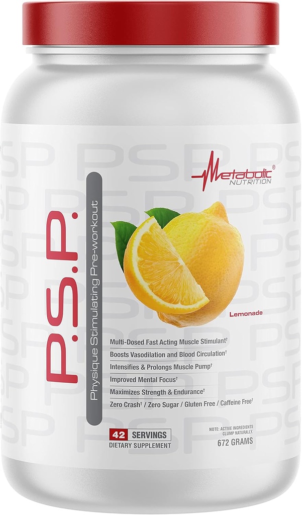 Nutrition métabolique P.S.P. Physique Stimulation Préentraînement 672g Zéro sucre Caféine Sans (Lémonade)