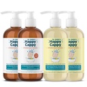 Happy Cappy Daily Shampooing médicamenté et ensemble de lavage du corps - Shampooing bébé Dandruff, aide le bouchon de berceau et la dermatite séborrhéique, réduit la rougeur, dermatologue testé, sans parfum - 4 pièces