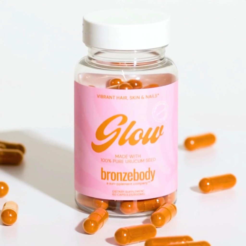 bronzebody® GLOW Capsules Tannage accéléré Vitamines végétales A Tocotriénols Antioxydants Mélanine Collagène Urucum (ROUCOU, Annatto, Bixin, Urucu) Supplément à base de plantes Detox Additive Free (60ct)