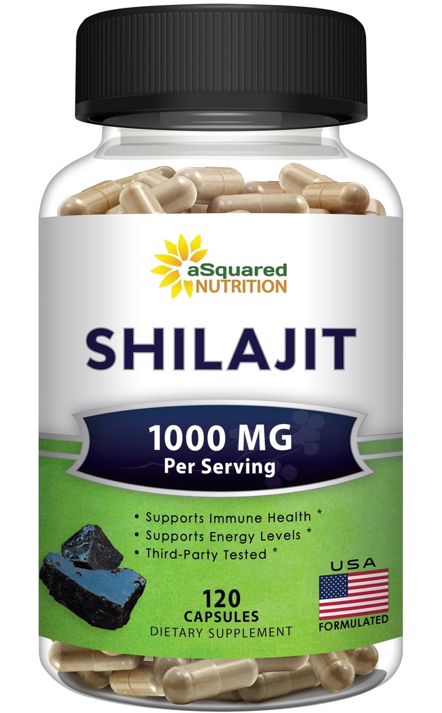 aSquared Nutrition Shilajit 1000mg - 120 Capsules - Supplément d'extrait de chilajit pur et pilules complexes en poudre - Acide naturel humique et fulvic et minéraux traces - Alternative à la résine et gouttes